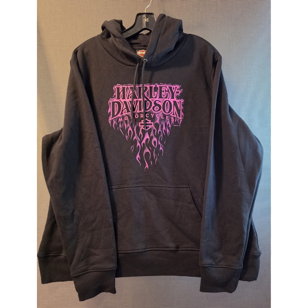 Harley-Davidson 2025 Pink Flame Graphic Black Pullover Hoodie 2X Motorcycle